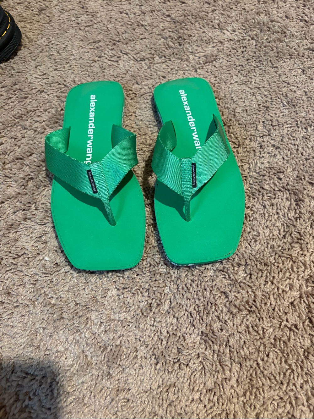 Alexander Wang Kids Bright Green Square-Toe Thong Sandals